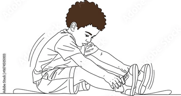 Obraz Young boy stretching his legs in a line art drawing art