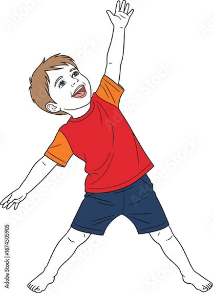 Obraz Happy young boy reaching up with excitement and joy art