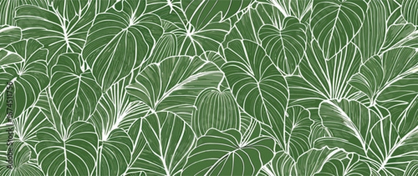 Obraz Green Tropical Leaf Line Art Seamless Pattern