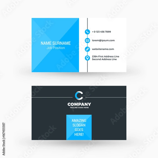 Fototapeta Creative and clean double-sided business card vector template. Flat design vector mockup. Stationery design
