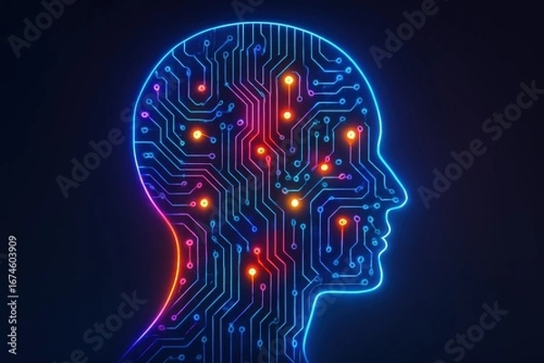 Fototapeta Circuit Head Silhouette Representing Artificial Intelligence