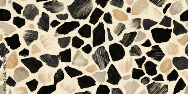Fototapeta Abstract hand painted terrazzo pattern with black, beige, and gray brush strokes. Creative modern background for design elements.
