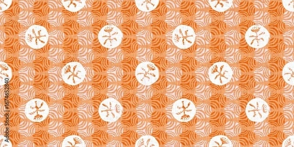 Fototapeta Polka dot blockprint seamless border. Neutral unisex whimsical style for edging, ribbons and handmade print texture. All over vintage tape. 