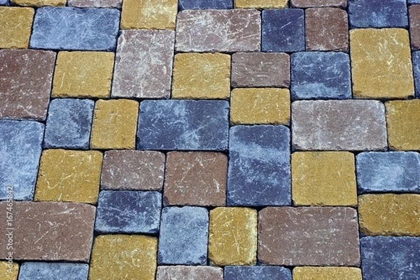 Obraz цветная текстура из фрагмента тротуарных кирпичей на дороге