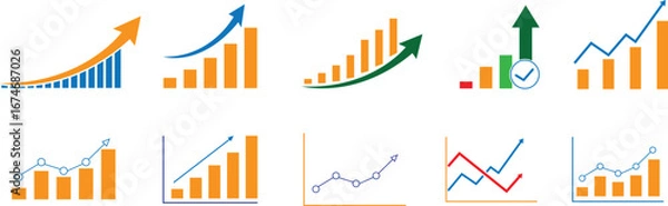 Obraz Growing bar graph icon with arrow going up.
