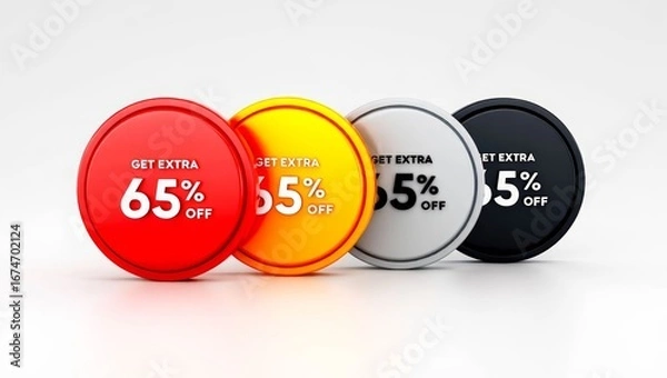 Fototapeta Get Extra 65% off sign. Discount offer price sign. Discount tag for shopping, marketing.