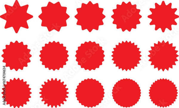 Fototapeta Set of red starburst. Price sticker, sale sticker, price tag, starburst, quality mark, Circle sticker set. red starburst shape tags for price tags