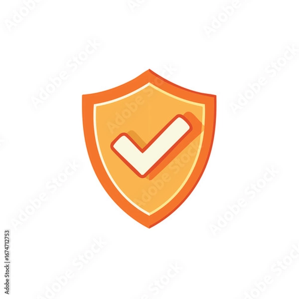 Fototapeta Orange Yellow Security Shield with Check Mark Verified Safe Protected Icon Design