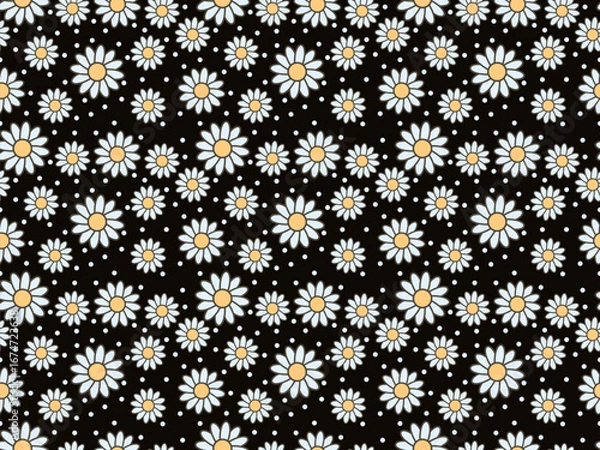 Obraz Daisy flower icon pattern with black background