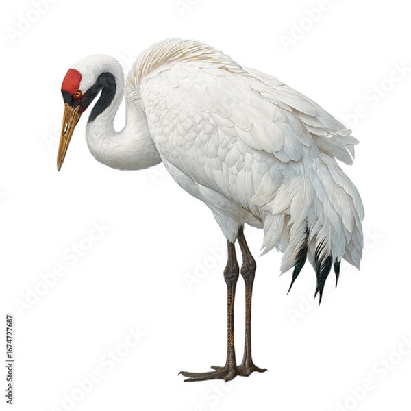 Fototapeta Png of whooping crane standing gracefully with its long neck and white plumage isolated on transparent background, a symbol of purity and freedom