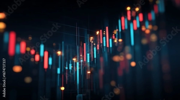 Fototapeta Stock market or forex trading graph and candlestick chart suitable for financial investment concept. Economy trends background for business idea and all art work design. Abstract.