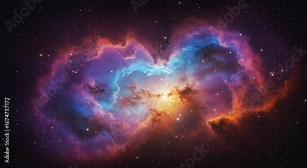 Fototapeta Space landscape with vibrant nebula and star field