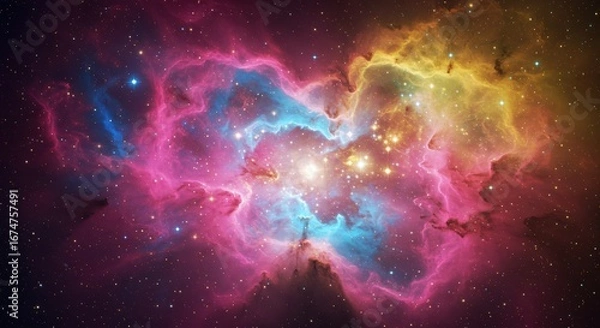 Fototapeta Starry sky with luminous nebula in intense colors
