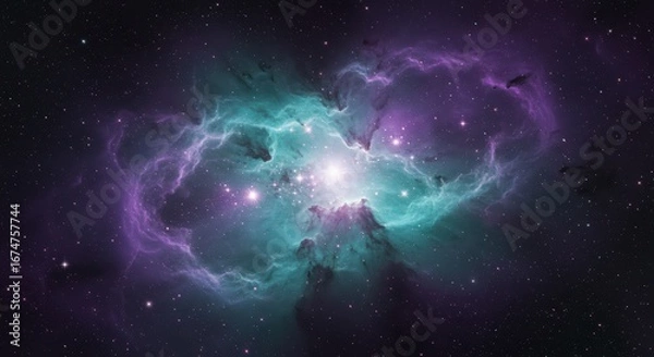 Fototapeta Space art showing luminous nebula in blue and purple