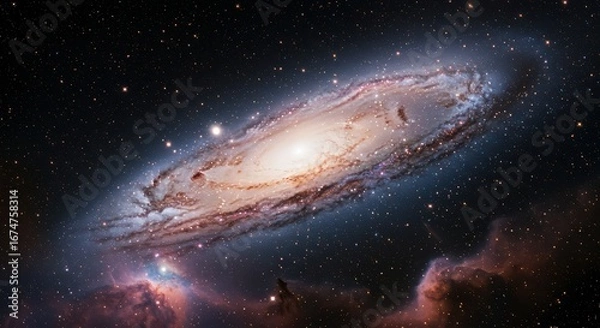 Fototapeta Luminous spiral galaxy in deep space