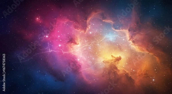 Fototapeta Colorful cosmic formation with stellar glow and clouds
