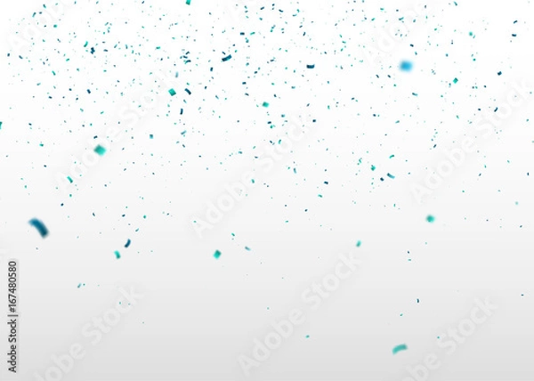 Fototapeta Blue confetti falling randomly. Abstract background with flying particles. Vector illustration can be used for greeting card, carnival, celebration.