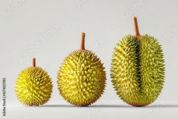 Fototapeta Varieties of Durian Fruits Displayed on a Neutral Background