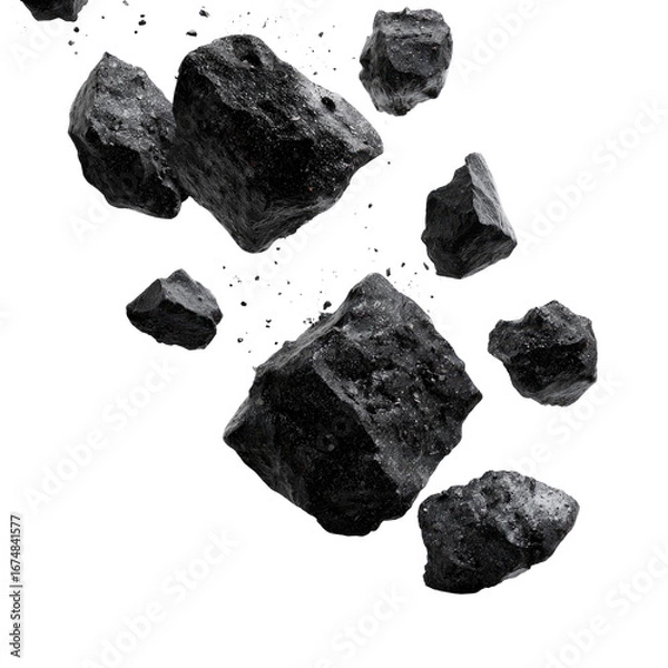 Obraz Falling Black Rocks Isolated on Transparent Background
