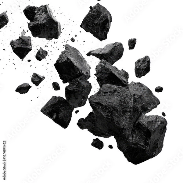 Obraz Falling Black Rocks Isolated on Transparent Background