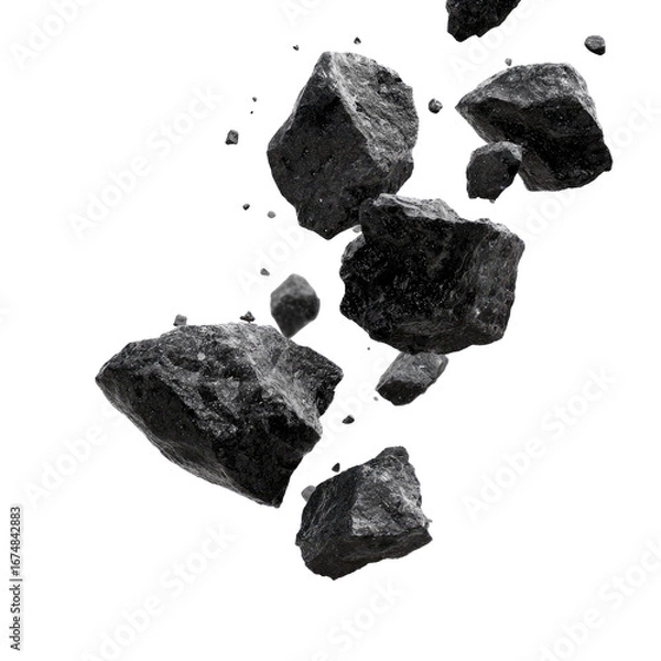 Obraz Falling Black Rocks Isolated on Transparent Background