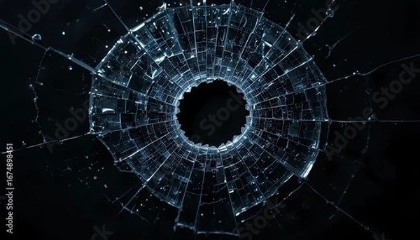 Obraz A shattered window with a hole in the center