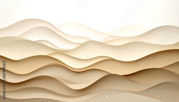 Fototapeta Layered Paper Dunes Abstract Composition In Tonal Beige Tones With Shadow Play