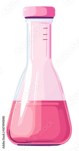 Fototapeta pink liquid in laboratory flask with transparent glass design