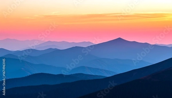 Fototapeta Colorful mountain range at sunset