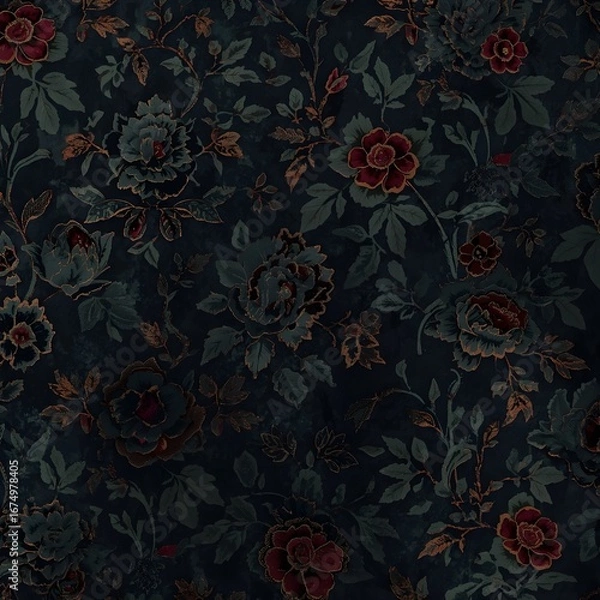 Fototapeta Dark floral damask pattern creates an elegant vintage backdrop  Generative AI 