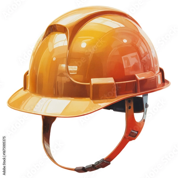 Fototapeta Bright orange construction hard hat with a suspension system, isolated on transparent background