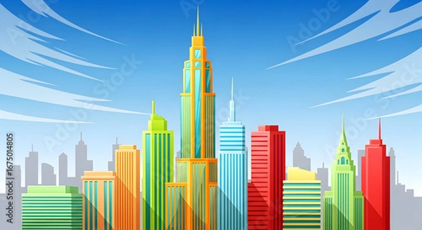 Obraz Vibrant Cityscape: A Colorful Cartoon Skyline