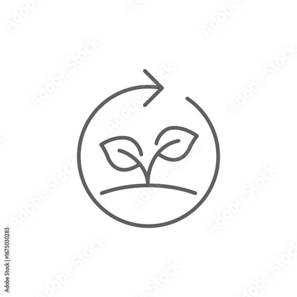 Fototapeta Reforestation icon. Simple outline style. Tree, plant with circle cycle, ecosystem, sustainable, restore, forest, environment concept. Thin line symbol. Vector isolated design. Editable stroke