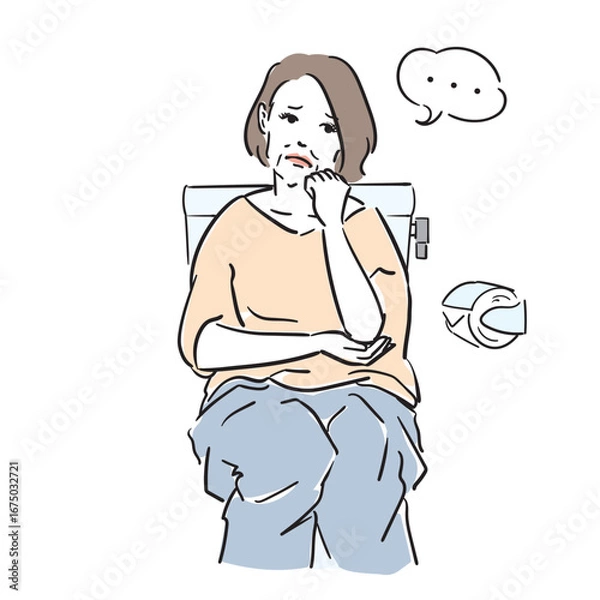 Obraz 体調不良のシニア大人女性　便秘、下痢、痔