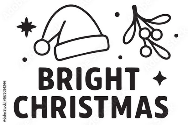 Fototapeta Vector detailed artwork showing Bright Christmas holiday theme, designed in minimalistic black and white, accentuated with clean black outline for decorative clarity.
