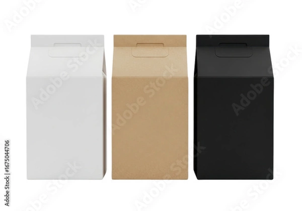 Fototapeta Set of Three Blank Packaging Boxes in Black White and Gold on Transparent Background