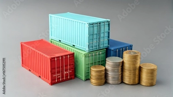 Fototapeta Trade Value – Global Commerce and Economic Exchange Symbolism, Logistics, Conceptual, Finance, Abstract, Container and Coin Scene