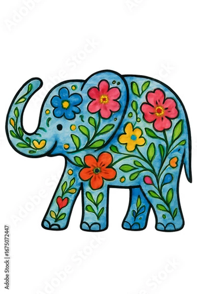 Fototapeta Whimsical Floral Elephant Illustration with Colorful Patterns