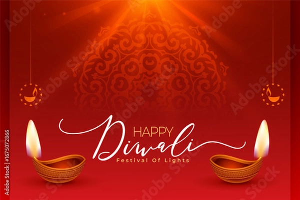 Fototapeta happy diwali wishes red background with light effect