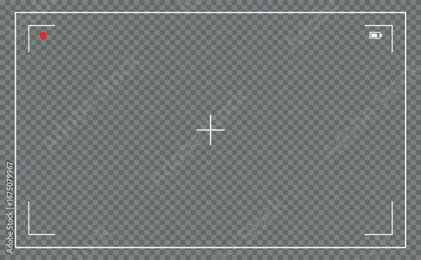 Obraz Vizor, optical camera sight flat picture. Recording camera screen template. Video record screenshot eps 10 vector illustration. Battery, REC, focus, viewfinder indicator sample image.