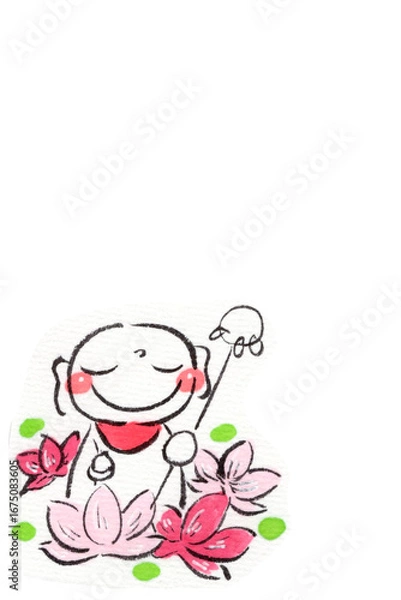 Fototapeta ハスの花の中にいるお地蔵さん