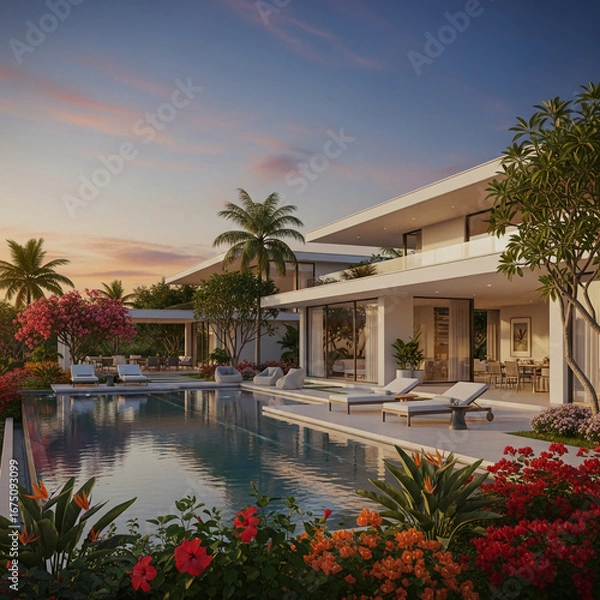 Fototapeta Luxury Villa with Tropical Garden