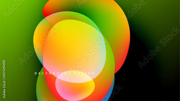 Fototapeta Abstract colorful shapes overlap, creating vibrant gradients. Background is dark, emphasizing bright hues. Modern design element.