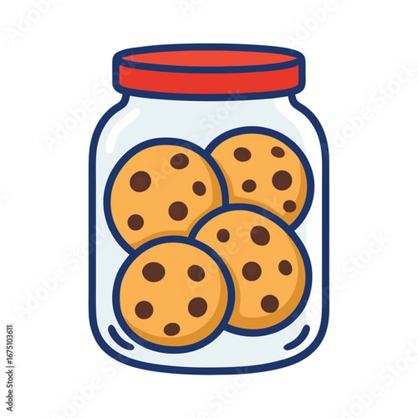 Fototapeta Glass Jar with Chocolate Chip Cookies Vector Illustration