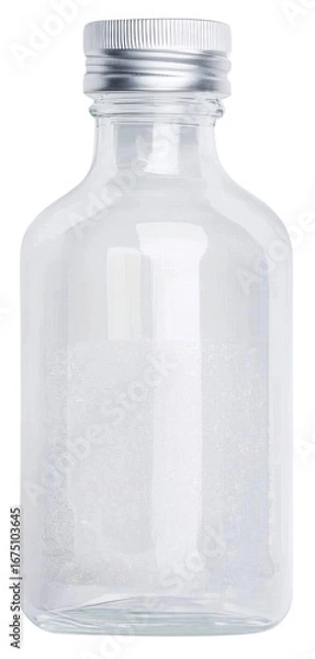 Fototapeta Clear glass bottle with silver cap, isolated on transparent background