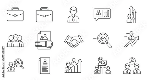 Fototapeta Collection of business and human resources related line icons on white background