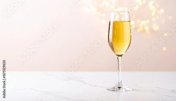 Fototapeta Elegant Champagne Flute with Golden Bubbles and Soft Bokeh Lights