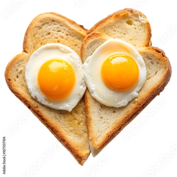 Fototapeta Two Fried Eggs in Heart Shape on Toast Isolated on Transparent Background