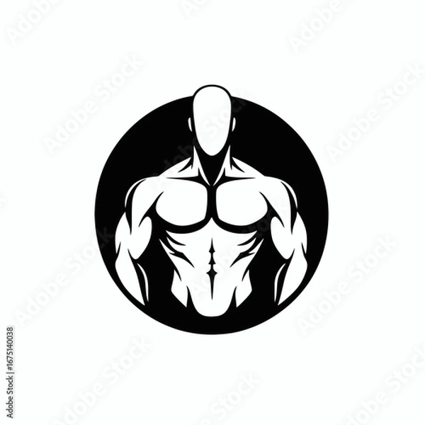 Obraz Striking muscular bodybuilder in black circle on white backdrop silhouette