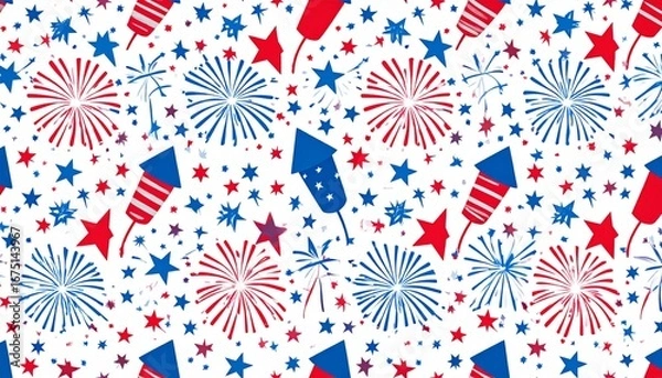 Fototapeta Patriotic Fireworks and Stars Seamless Pattern us background